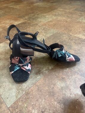 Vaneli Black Floral Slingback Block Heels